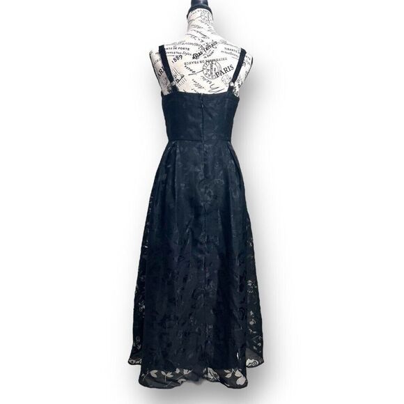 Lulus Flirtatious Crush Black Burnout Floral Pleated Bow Midi Dress Whimsygoth S - Picture 4 of 11